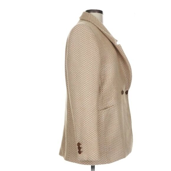 Anine Bing Fishbone Blazer Hearringbone Size Lrg Tan Cream Career Classic Wool - Picture 9 of 15